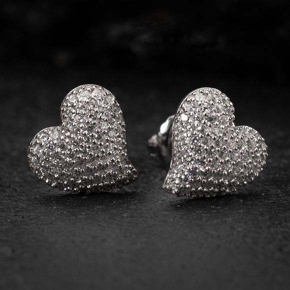 White Gold 925 Sterling Silver Womens Pretty Cute Best Heart Stud Earrings - Picture 4 of 5